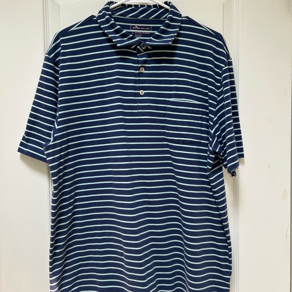 Peter Millar Blue and White Striped Polo Shirt